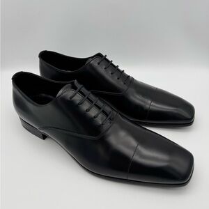 PRADA Black Leather Square Toe Lace Up Shoes UK 8.5 / US 9.5